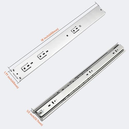 Probrico 1 Pair 18 Inch Rear/Side Mount Drawer Slides with Rear Mounting Brackets, Heavy Duty Ball Bearing Soft Close Drawer Glides, 3 Folds Full Extension Dresser Drawer Runners - size: 18 Inch