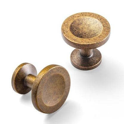 12 Pack Antique Brass Cabinet Knobs, Single Hole Round Knobs - color: Antique Brass