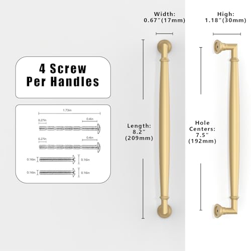 10 Pack Brushed Gold Cabinet Pulls 7.5 Inch(192mm) Kitchen Cabinet Handles Cabinet Hardware for Drawer Pulls - color: Brushed Gold, size: 7.5" Hole Center