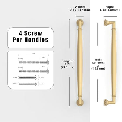 10 Pack Brushed Gold Cabinet Pulls 7.5 Inch(192mm) Kitchen Cabinet Handles Cabinet Hardware for Drawer Pulls - color: Brushed Gold, size: 7.5" Hole Center