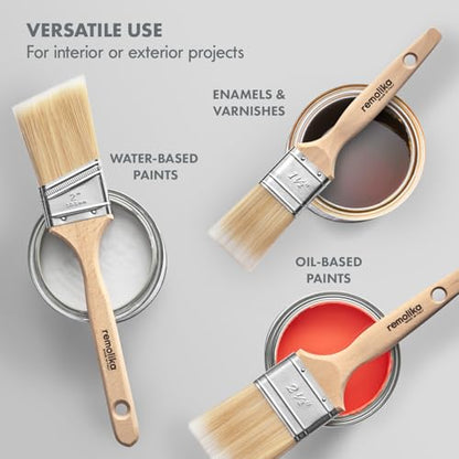 3 - Pack Premium Paint Brushes - Made in Italy – 1.5 Inch Flat Paint Brush, 2 Inch Angle Sash Brush, 2.5 Inch Flat - Ideal for Professionals and Homeowners - size: 3 Pack ( 1.5" Flat, 2.5" Flat, 2" Angle)