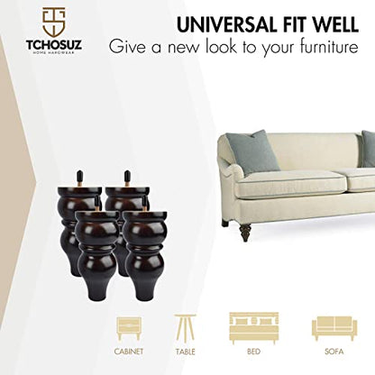 6 inch Solid Wood Furniture Turned Legs with M8 Bolts 4PCS Black - color: Black