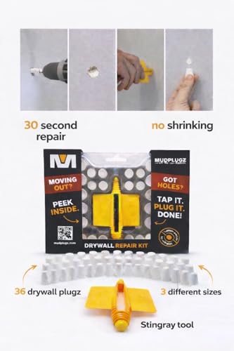 FIX Drywall Anchor Holes Fast - MudPlugz Drywall Hole Repair Kit - No Mesh - No Spackle - Professional Small Hole Wall Patch Kit - 36 Plugs - Reusable Prep Tool - Quick and Easy