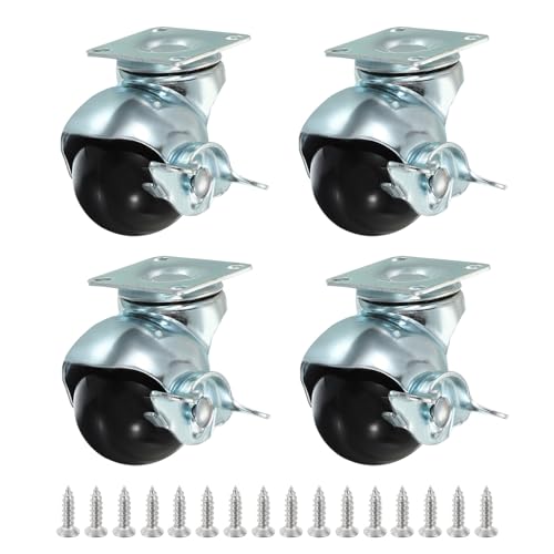 PATIKIL 1.5 Inch Ball Caster Wheels with Brake, 4 Pack 360° Rotating Swivel Top Plate Wheels 298 lbs Total Capacity Locking Caster with M4 Screws for Furniture Table Cabinet Silver - color: Silver, size: 1.5 Inch