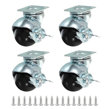 PATIKIL 1.5 Inch Ball Caster Wheels with Brake, 4 Pack 360° Rotating Swivel Top Plate Wheels 298 lbs Total Capacity Locking Caster with M4 Screws for Furniture Table Cabinet Silver - color: Silver, size: 1.5 Inch