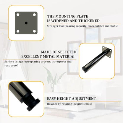 4 Pcs 5" Adjustable Polish Black Furniture Legs for Cabinet, DIY Shelf - color: Polish Black, size: 5" / 13cm