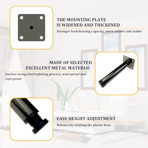 4 Pcs 7" Adjustable Polish Black Furniture Legs for Cabinet, DIY Shelf - color: Polish Black, size: 7" / 18cm