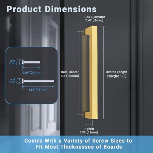 KNOBWELL 20Pack 6-3/10 Inch Brushed Gold Cabinet Pulls Stainless Steel Kitchen Cabinet Handles Square Drawer Pulls Modern Cabinet Hardware Handles，160mm Hole Centers - color: Brushed Gold, size: Hole Center:6-3/10 inch(160mm)
