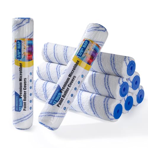 12 Inch Microfiber Paint Roller Covers, 3/8" Nap, 8 Pack - size: 12 Inch Paint Roller Kit, 8 Pack