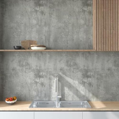 Light Grey Concrete Wallpaper Peel and Stick 3D Gray Faux Cement Textured Contact Paper Self-Adhesive Waterproof Vinyl Matte Modern Industrial Wall Paper for Bedroom Bathroom Kitchen 48"x118" - color: Light Gray, size: 48" x 118"