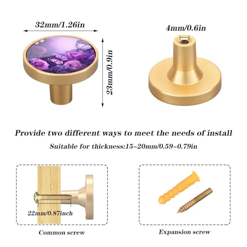 4 Pack Purple Butterfly Cabinet Knobs Round 1-1/4 Inch (32 mm) Dresser Drawer Pulls Kitchen Cabinet Hardware Handles Knobs for Dresser Kitchen Drawer - color: C195