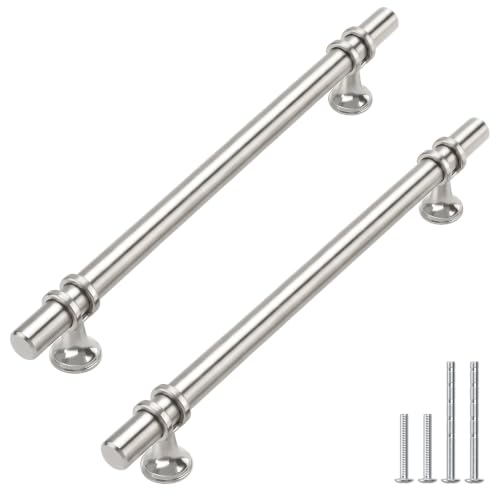 Haliwu 10 Pack Brushed Nickel Cabinet Pulls, Cabinet Handles Brushed Nickel, Kitchen Hardware Satin Barrel Drawer Dresser Knobs, 6-1/4 inch Hole to Hole Center - color: Brushed Nickel, size: 6-1/4 inch (160mm) hole spacing