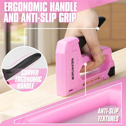 Light Duty Staple Gun for Wood, Pink Upholstery Staple Gun Kit - color: Pink