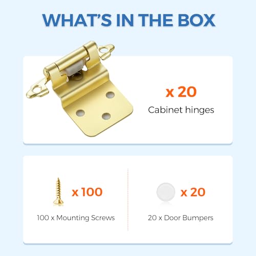 Gold Self-Close Cabinet Hinges, 3/8 Inch Inset,20 Pack 10 Pairs - size: Semi Concealed 3/8 inch Overlay