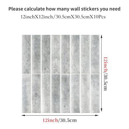 Alwayspon 10 Sheets 12x12inch Grey 3D Vinyl Backsplash Tiles, Self-Adhesive Peel and Stick Wall Tile Stickers Stick on Subway Tiles for Kitchen Bathroom Wall - color: Gray