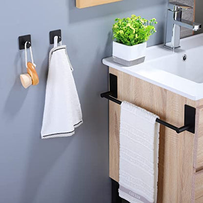 Taozun Towel Bar - 16 Inch Towel Holder with 2 Packs Adhesive Hooks Black - color: Black, size: 16-Inch