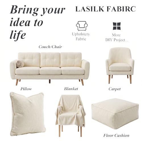 LaSilk- Premium Upholstery Fabric by the Yard, 57" Wide Thicken Faux Linen Fabric for Couch, Sofa, Chair, Pillow Cover (Beige, 3 Yard) - color: Beige, size: 3 yard