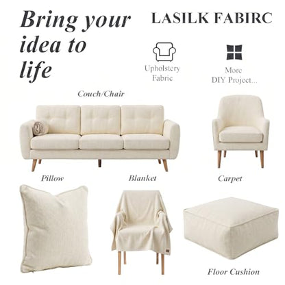 LaSilk- Premium Upholstery Fabric by the Yard, 57" Wide Thicken Faux Linen Fabric for Couch, Sofa, Chair, Pillow Cover (Beige, 3 Yard) - color: Beige, size: 3 yard