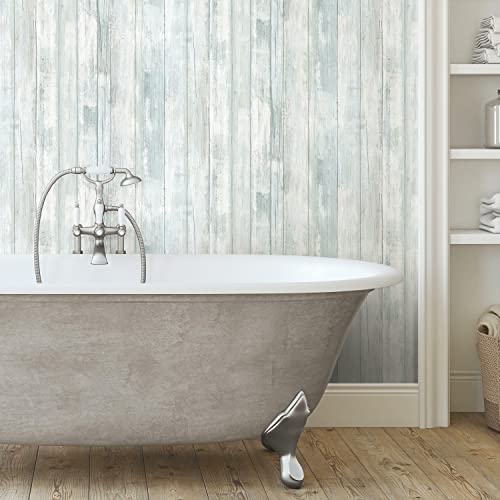 RoomMates Blue Weathered Planks Peel and Stick Wallpaper - color: Blue & Grey