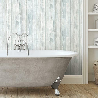 RoomMates Blue Weathered Planks Peel and Stick Wallpaper - color: Blue & Grey