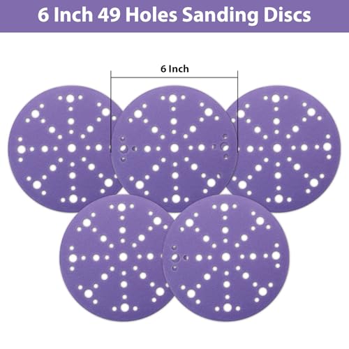 6 Inch 49 Holes Ceramic Sanding Discs Hook and Loop, 240 Grit 6 Inch Orbital Sander Sandpaper, Dust-Free & Film Sanding Disc for Metal Wood, 50 Pack - style: 240 Grit