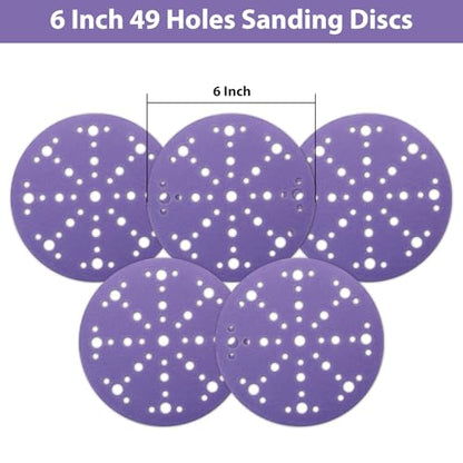 6 Inch 49 Holes Ceramic Sanding Discs Hook and Loop, 240 Grit 6 Inch Orbital Sander Sandpaper, Dust-Free & Film Sanding Disc for Metal Wood, 50 Pack - style: 240 Grit