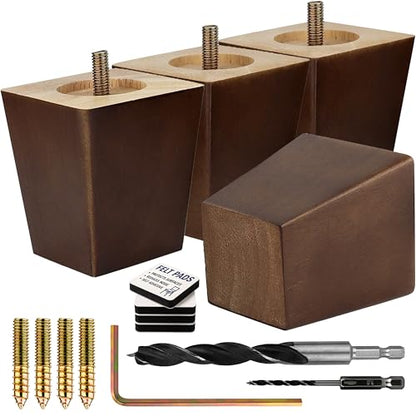 Airy Abode Premium Walnut Square Furniture Legs (Full Install Kit) - Pick Your Size and Color - color: Brown, size: 3 Inches