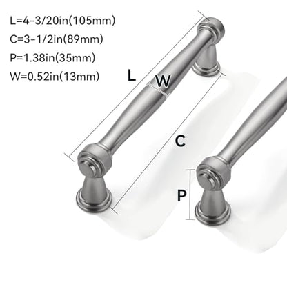 10 Pack 3-1/2inch(89mm) Center to Center Brushed Satin Nickel Cabinet Pulls Handles for Cabinets Cupboard Solid Heavy Duty Drawer Handles Dressers Kitchens bedrooms - color: Brushed Satin Nickel, size: 3-1/2inch(89mm) Center to Center