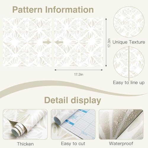 Boho Wallpaper Neutral Peel and Stick Wallpaper 78.7"x17.3" Geometric Wall Paper Beige and White Contact Paper Textured Removable Vinyl Waterproof for Bedroom Farmhouse Kitchen Bathroom - color: White and Beige, size: 17.3" x 78.7"