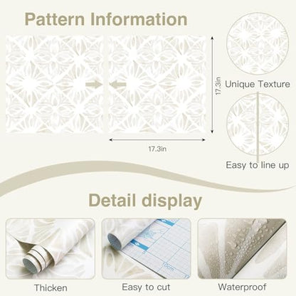 Boho Wallpaper Neutral Peel and Stick Wallpaper 78.7"x17.3" Geometric Wall Paper Beige and White Contact Paper Textured Removable Vinyl Waterproof for Bedroom Farmhouse Kitchen Bathroom - color: White and Beige, size: 17.3" x 78.7"