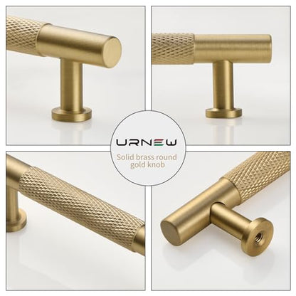 5" Knurled Solid Brass Cabinet Pulls, Brushed Matt Gold 5-Pack - color: Brushed Brass, size: 5 Inch Hole Center