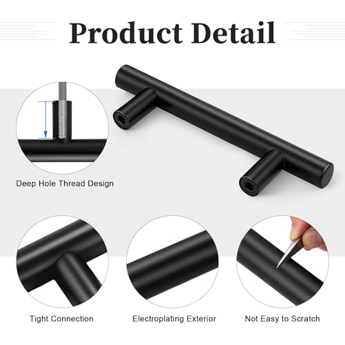 Gobrico 10 Pack 3 Inch (76mm) Hole Center Cabinet Pulls, Black Kitchen Cabinet Handles, Euro Style Drawer Pulls, Stainless Steel Cabinet Handles, 5'' Overall Length - color: Black, size: 3 Inch Hole Center