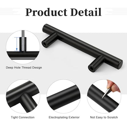 Gobrico 10 Pack 3 Inch (76mm) Hole Center Cabinet Pulls, Black Kitchen Cabinet Handles, Euro Style Drawer Pulls, Stainless Steel Cabinet Handles, 5'' Overall Length - color: Black, size: 3 Inch Hole Center