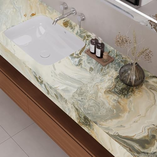 VaryPaper 15.7''x78.7'' Luxury Beige Liquid Marble Contact Paper for Countertops Waterproof Matte Marble Wallpaper Peel and Stick Countertop Vinyl Wrap Removable Granite Wallpaper for Kitchen Bedroom - size: 15.7" x 78.7"