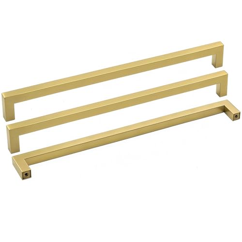 Goldenwarm Gold Cabinet Pulls Kitchen Cabinet Door Handle - LSJ12GD320 Brushed Brass Drawer Pulls 12-3/5 Inch Hole Center Modern Square Cupboard Handles Hardware Dresser Knobs 25 Pack - color: Gold, size: 12-3/5in Hole Centers