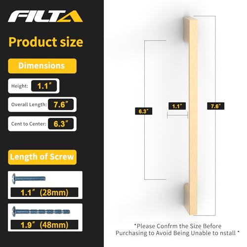 FILTA 10 Pack 6.3 Inch(160mm) Hole Centers Brushed Brass Cabinet Pulls,Stylish Kitchen Cabinet Handles Zinc Alloy Gold Cabinet Hardware for Cabinets Cupboard Handles Drawer Pulls - color: Brushed Brass, size: 6.3" Hole Center, style: 10pack