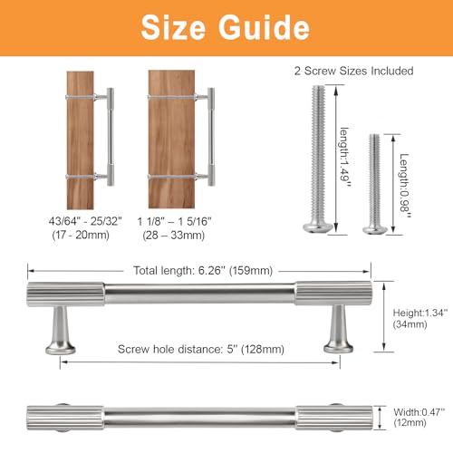 VEHCIL 20 Pack Brushed Nickel Cabinet Handles, 5" Hole Centers Kitchen Cabinet Pulls Drawer Dresser Handles Cabinet Hardware for Kitchen Cupboard, Solid Zinc Alloy - color: Brushed Nickel (20PACK), size: 5 Inch Hole Center