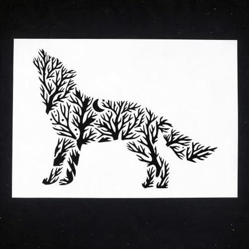 TIAMECH A4 Reusable Forest Tree Howling Wolf Stencil for Painting - color: Forest Tree Howling Wolf