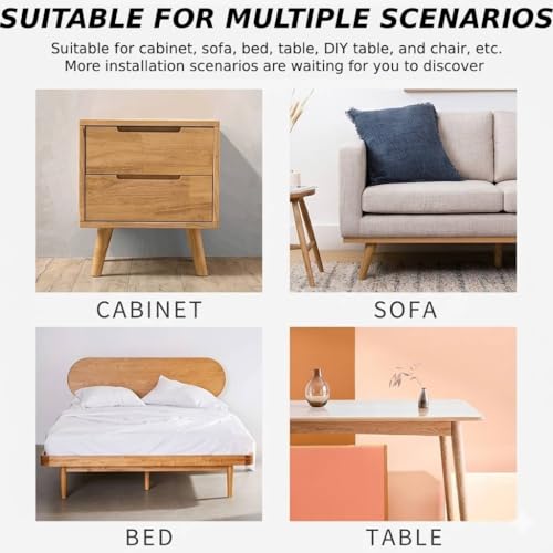 Wood 4 Inch Furniture Legs Set of 4 Round Solid Mid Century Couch Feet Replacement Legs for Sofa Dresser Cabinet Bed Ottoman Home DIY