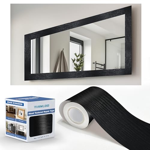 TIANLDD 27 FT Wood Grain Wallpaper Border, Removable Waterproof Mirror Border Peel and Stick,Bathroom Mirror Frame Border.（Black） - color: Black, size: 3.15 inches x 27 feet