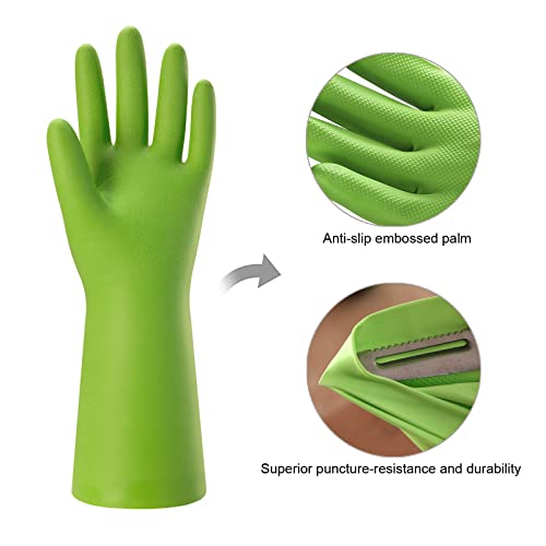 Bamllum 3 Pairs Rubber Cleaning Gloves for Household - Reusable Dishwashing Gloves for Kitchen, Flexible Long-lasting & Waterproof (Small, Green+Red+Orange) - size: Small