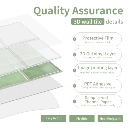 20pcs Peel and Stick Backsplash Wall Tiles,Gray Green 6"x6" - color: Gray Green
