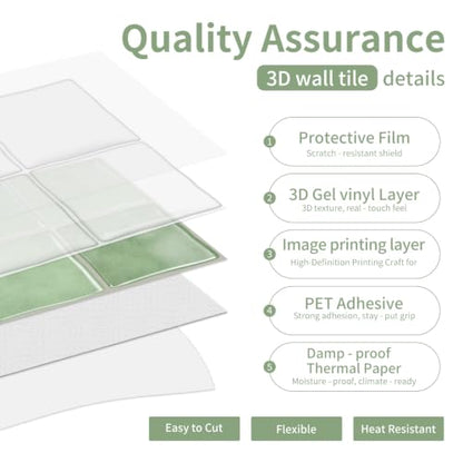 20pcs Peel and Stick Backsplash Wall Tiles,Gray Green 6"x6" - color: Gray Green