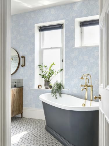 Dimoon Blue Peel and Stick Wallpaper Geometric Contact Paper for Bathroom Kitchen Striped Botanical Stick on Wall Paper Leaf Boho Removable Wallpaper Renter Friendly Vinyl Waterproof 17.3''x394'' - color: Blue and White, size: 17.3" x 394"