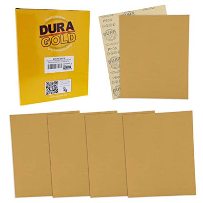 Dura-Gold Premium 9" x 11" Gold Sandpaper Sheets, 600 Grit (Box of 10) - size: 600-Grit