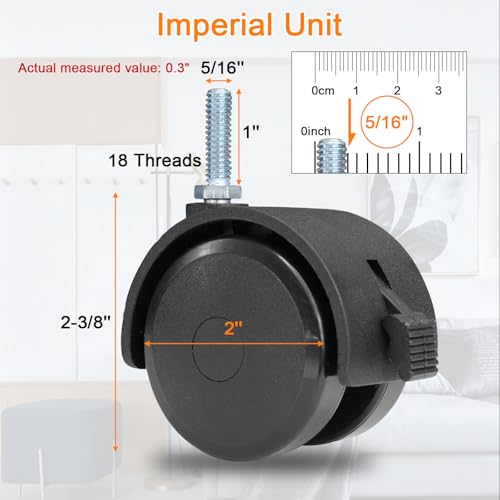 AAGUT 2" Swivel Stem Casters, Caster Wheels Threaded 5/16"-18x1, 16 Pack - size: 5/16" - 18 x1" Stem (Pack of 4)