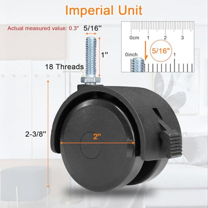 AAGUT 2" Swivel Stem Casters, Caster Wheels Threaded 5/16"-18x1, 16 Pack - size: 5/16" - 18 x1" Stem (Pack of 4)