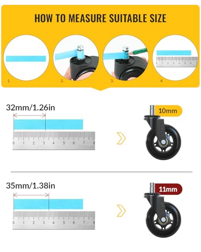 HOLKIE Office Chair Wheels Universal Fit Roller Blade Casters Black - color: Black