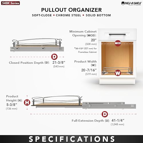 Rev-A-Shelf Pullout Organizer w/Soft-Close, Min Opening Width 20" - size: 24" Cabinet