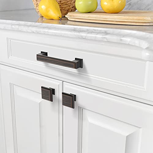 Amerdeco 10 Pack Oil Rubbed Bronze Cabinet Pulls 3-3/4 Inch(96mm) Hole Center Cabinet Hardware Kitchen Cabinet Handles for Bathroom Drawer Pulls Dresser Pulls ZH0001 - color: Oil Rubbed Bronze, size: 3.75" hole center, style: 10 Pack